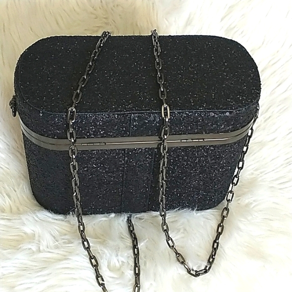 A New Day Black Glitter Oval Box Minaudiere Clutch - Picture 5 of 15